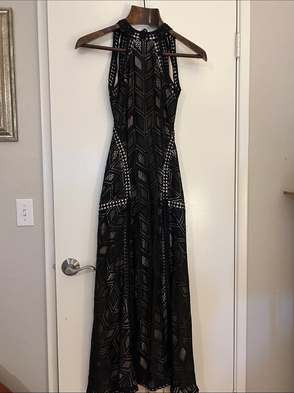 Guess Black Geometric Lace Maxi Dress